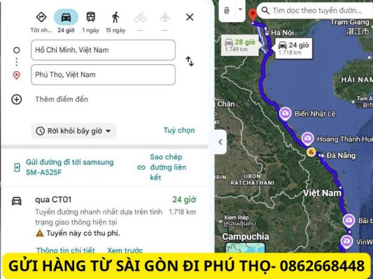 Thời gian gửi hàng từ Sài Gòn đi Phú Thọ
