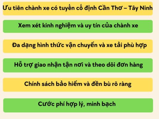 Cách chọn chành xe chuyển hàng Cần Thơ Tây Ninh phù hợp