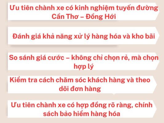 Kinh nghiệm chọn chành xe chuyển hàng Cần Thơ Đồng Hới