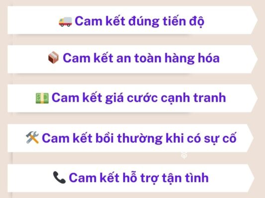 Những cam kết của chành xe chuyển hàng Đà Nẵng Gò Công