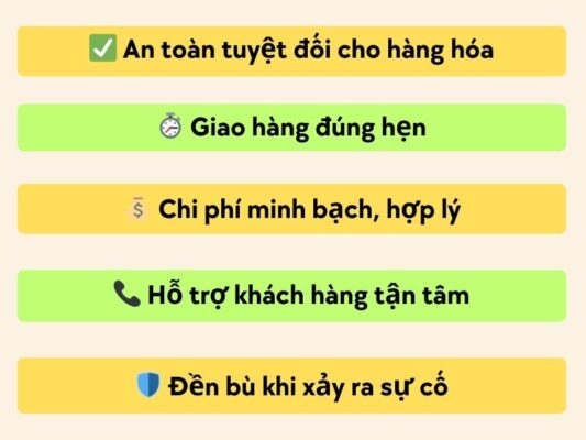 Cam kết của chành xe chuyển hàng Đà Nẵng Sông Công