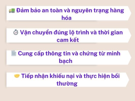Nghĩa vụ của chành xe chuyển hàng Tây Ninh Vĩnh Yên