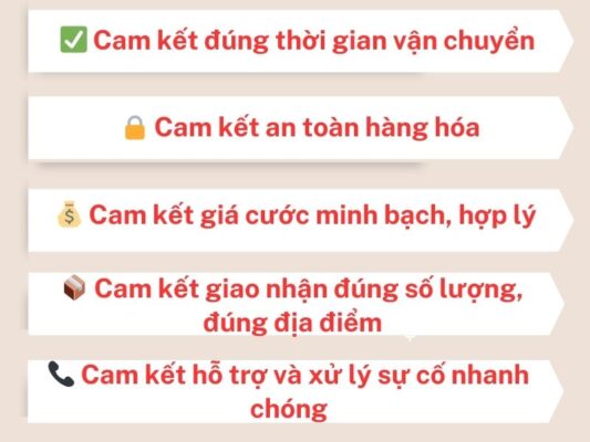 Cam kết của chành xe chuyển hàng Vũng Tàu Cà Mau