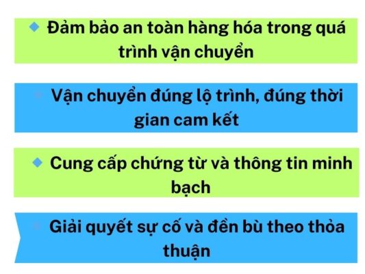 Trách nhiệm của chành xe chuyển hàng Vũng Tàu Tân An